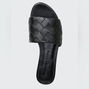 Veronica Beard Senta Woven Leather Flat Slide Sandals